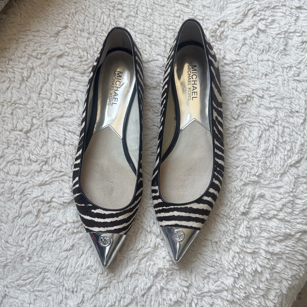Michael Kors Zebra Print Flats with Silver Accents